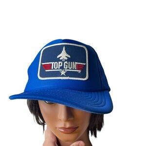 Vintage 1986 TOP GUN Snapback Trucker Hat Cap‎ Blue Mesh Navy 1985 USA Maverick